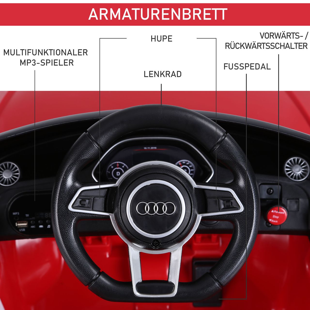 HOMCOM Kinderfahrzeug Elektroauto Fernbedienung MP3 PP Rot