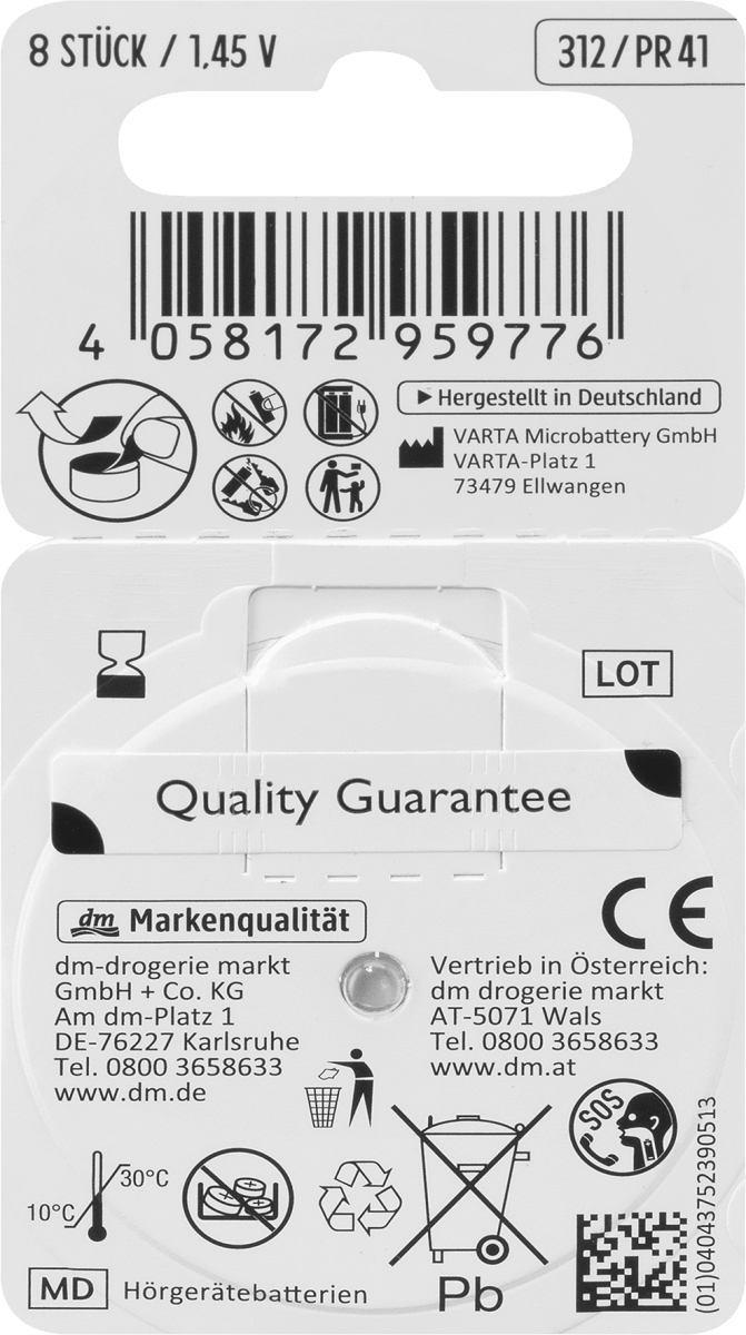 Batterien Hörgräte 312, 8 St