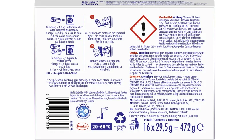 Persil Colorwaschmittel Power Bars 472 g