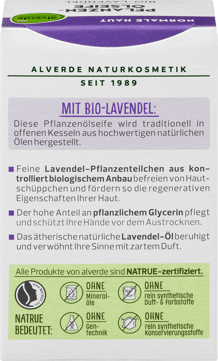Seifenstück Pflanzenölseife mit Bio-Lavendel, 100 g
