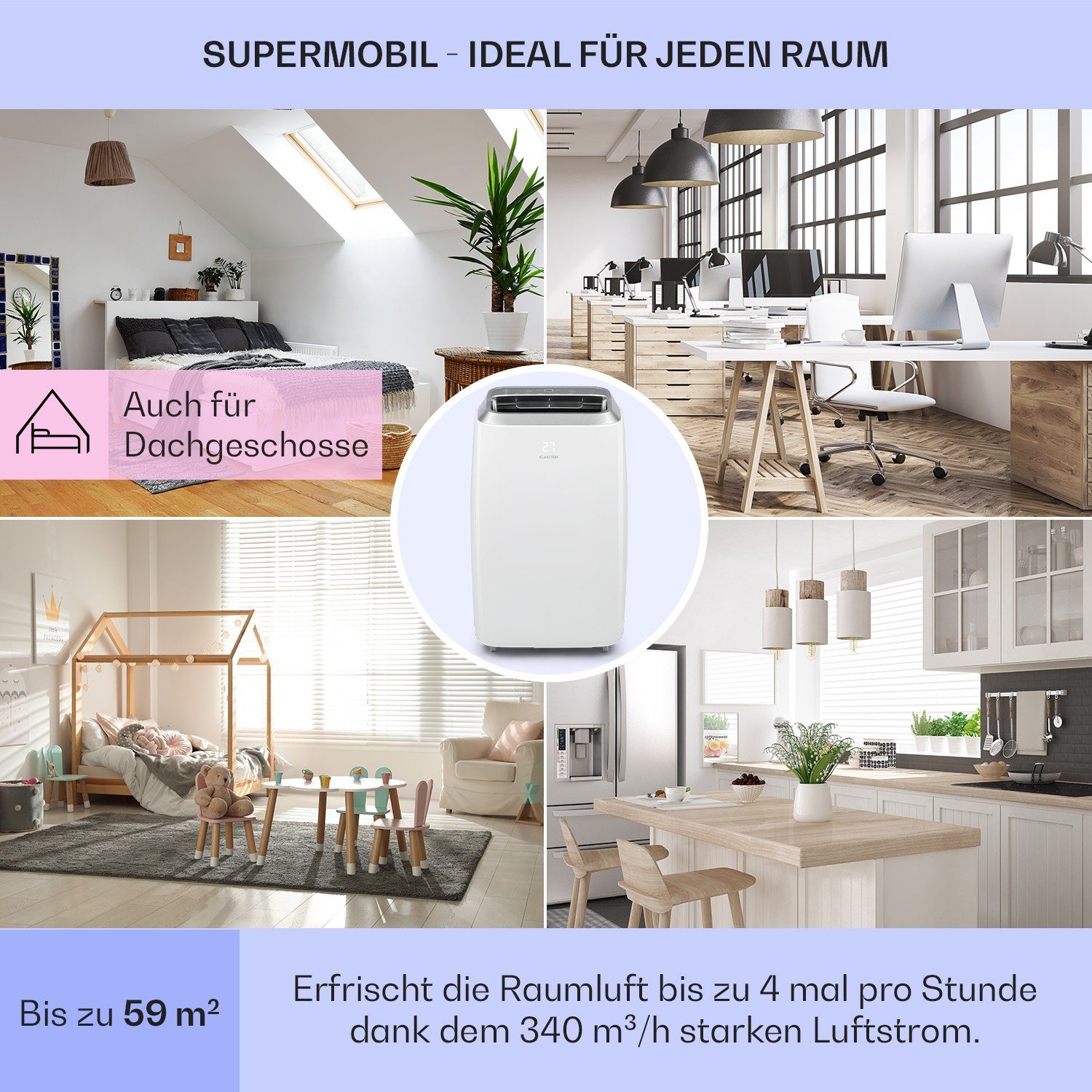 Klarstein Klimagerät Iceblock Prosmart, Klimagerät mobil Air Conditioner Kühlgerät Luftkühler
