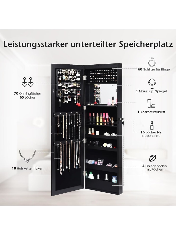 COSTWAY Schmuckschrank mit LED 120cm in Schwarz günstig kaufen onesize