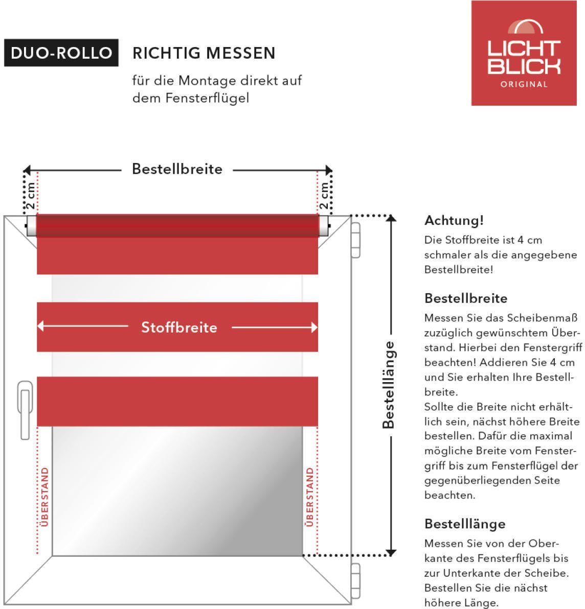 Doppelrollo Duo Rollo Klemmfix, LICHTBLICK ORIGINAL, Lichtschutz, ohne Bohren, freihängend, Klemmfix