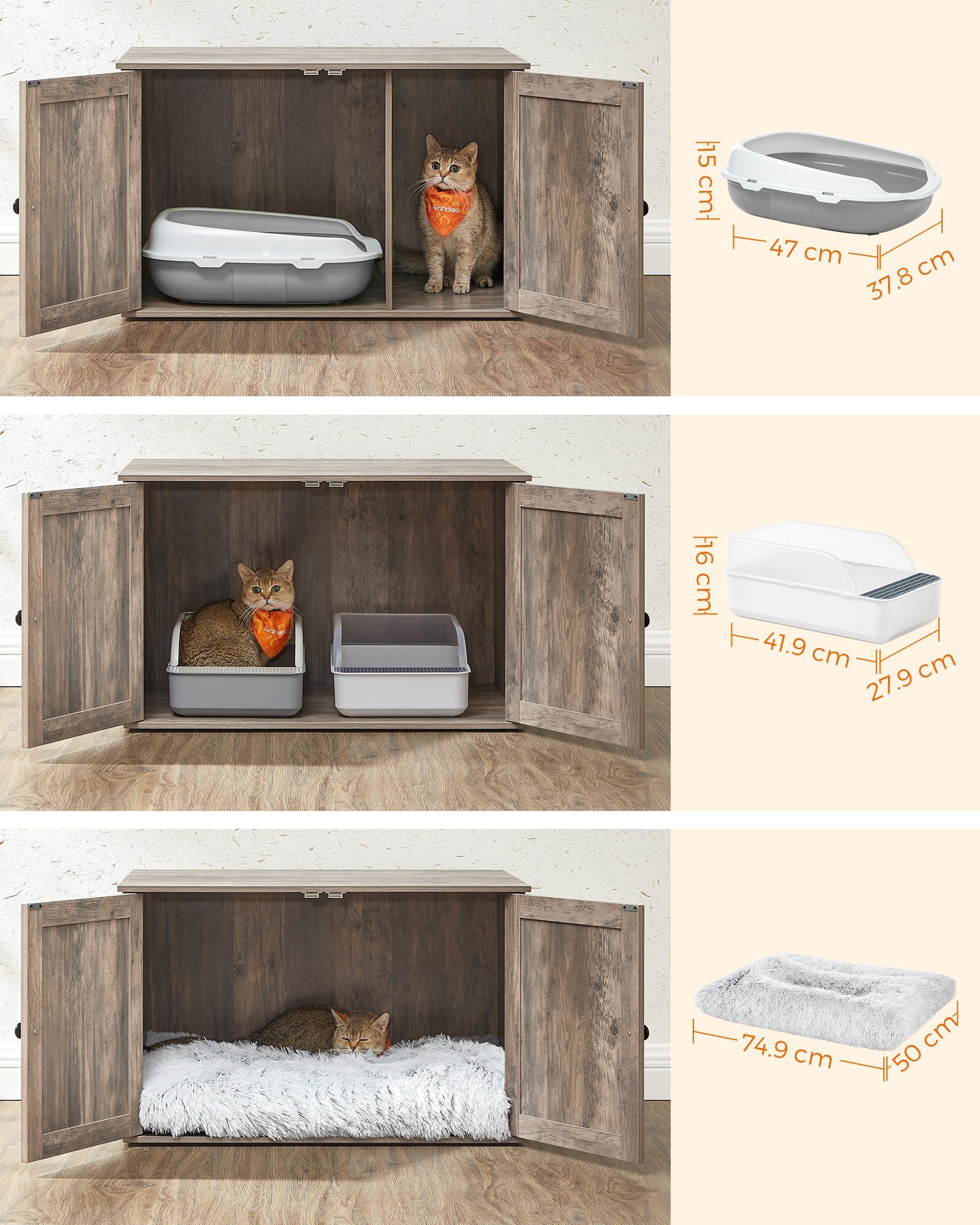 FEANDREA Katzentoilette, 80 x 53 x 49,2 cm, mit herausnehmbarem Trennwand