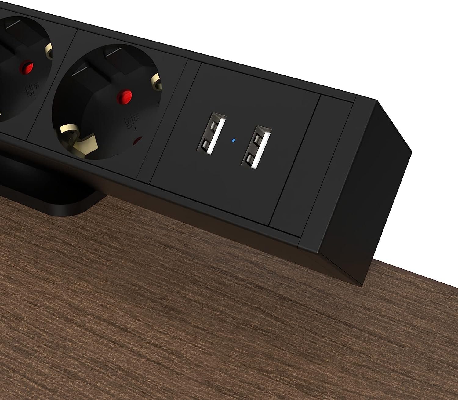 Super Solu Tischsteckdosenleiste mit Schalter /3-Fach und 2 USB Mehrfachsteckdose Steckdosenleiste 3-fach (Ein- / Ausschalter, Übersapannungschutz, Kabellänge 1.8 m), Schwarz, Bewegliche Schiebeschiene mit Metall Desktop Clip
