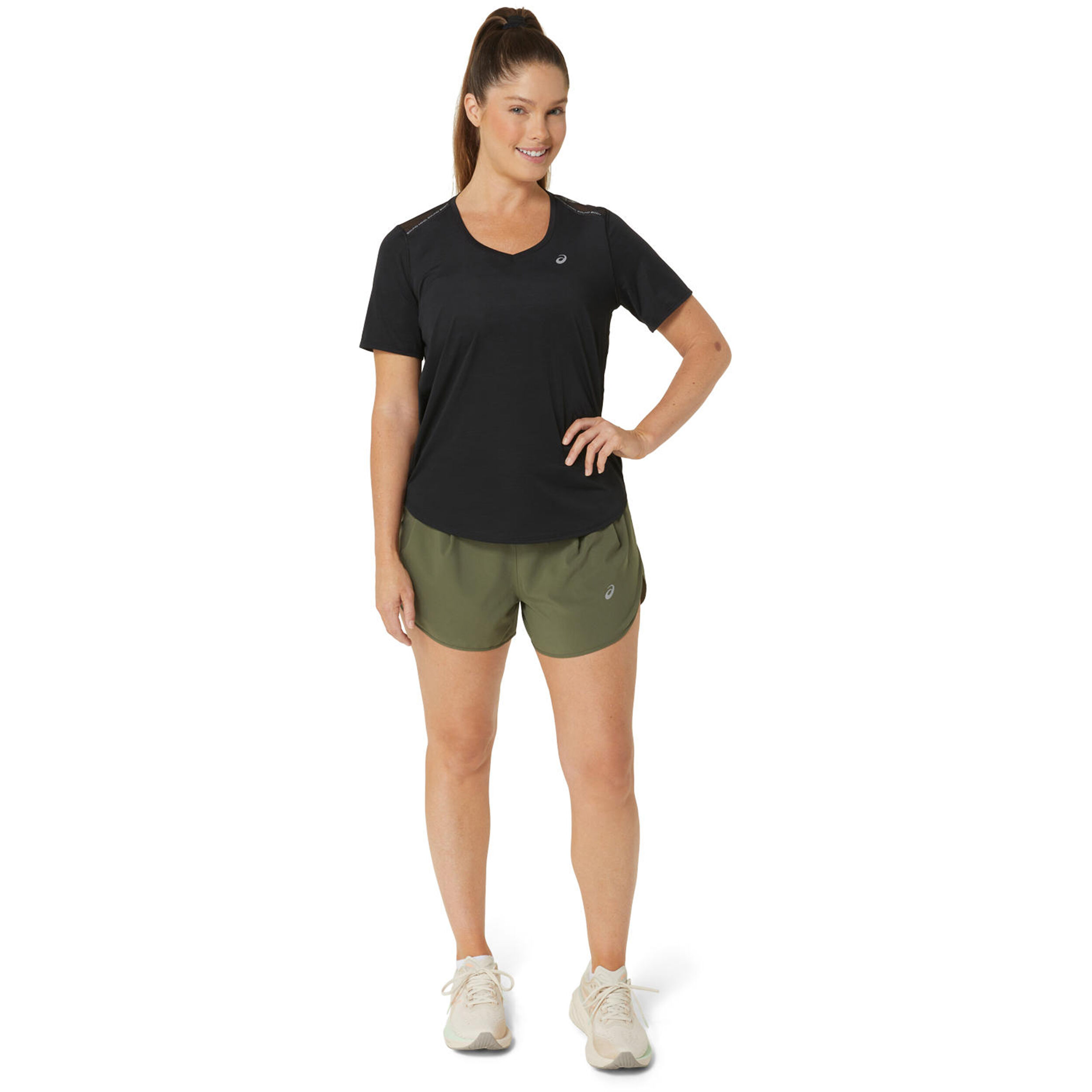 Road V-Neck Laufshirt Damen - Schwarz