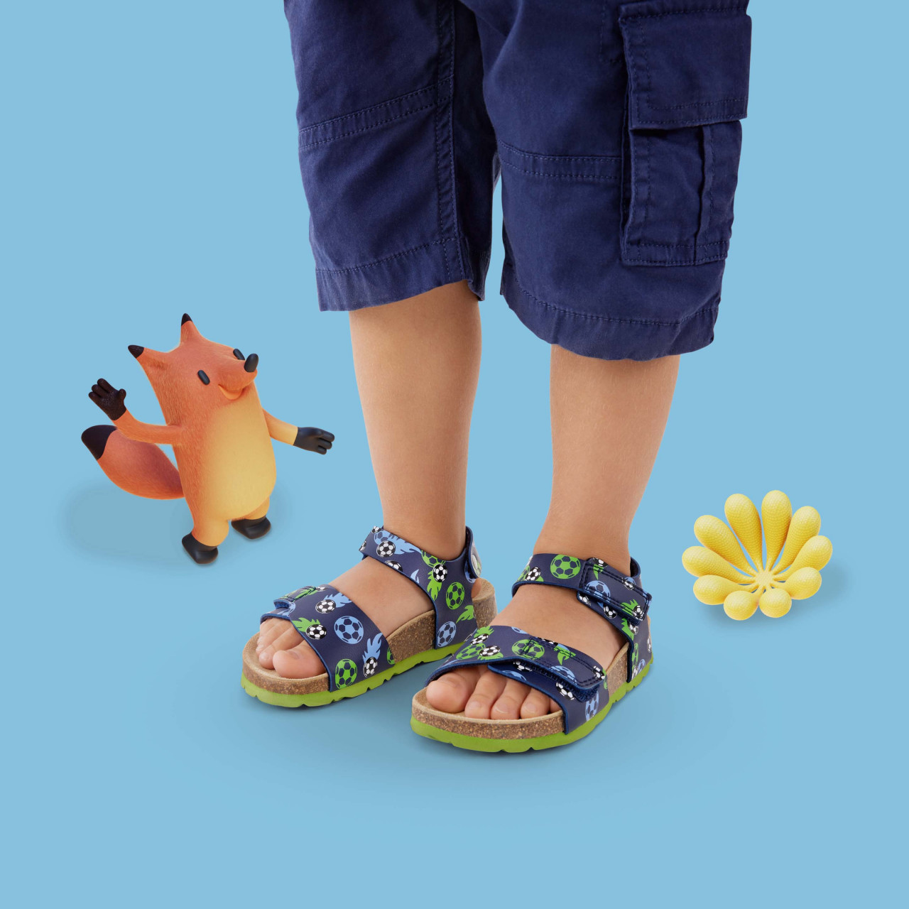 FUSSBETTPANTOFFEL - Blau/GrünSandale mit Klettverschluss