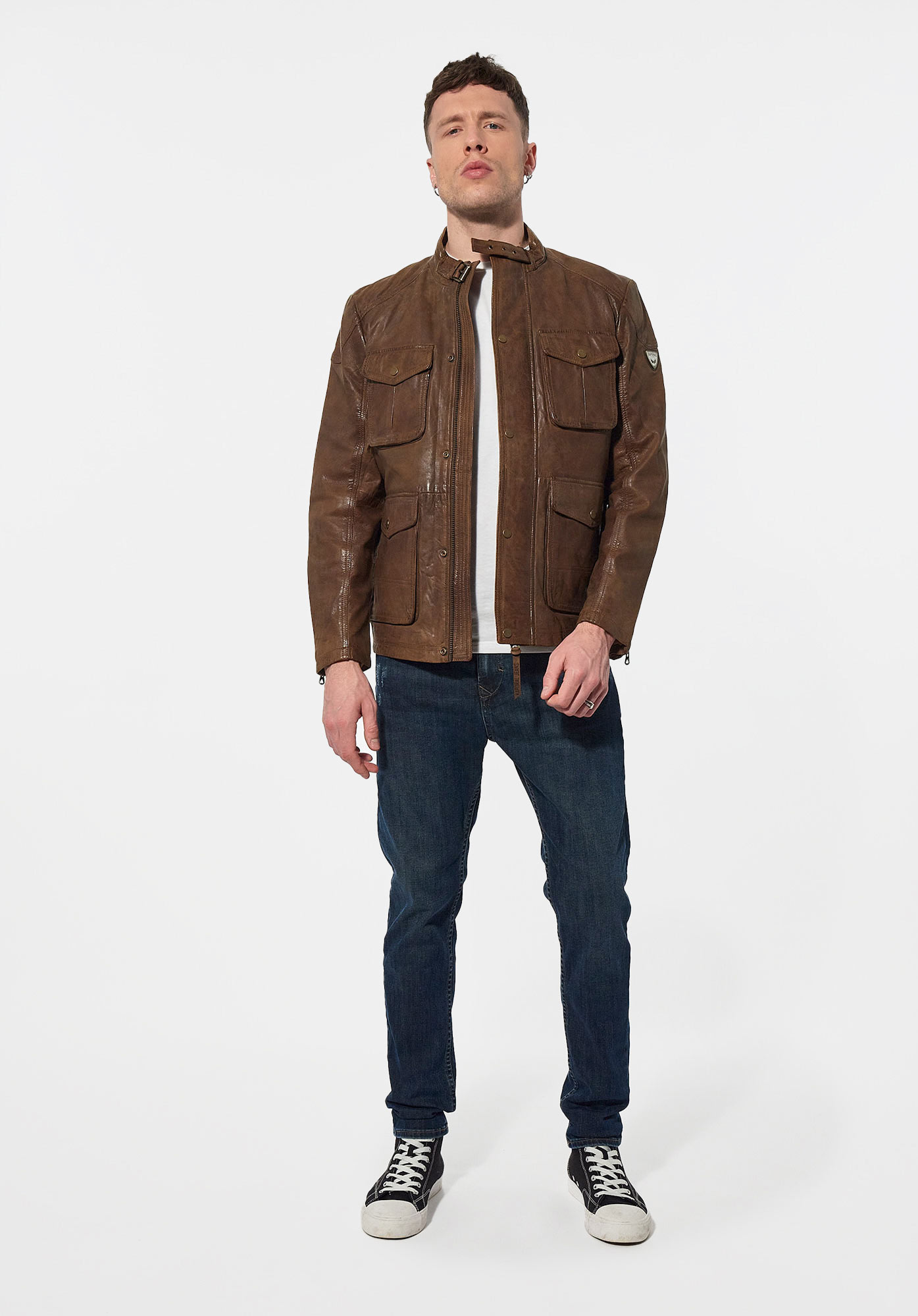 VOBE   Veste en cuir marron Homme