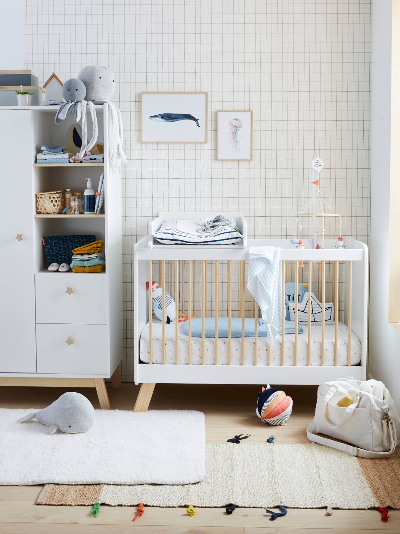 Vertbaudet Baby Gitterbett GROßER BÄR - weiß/natur
