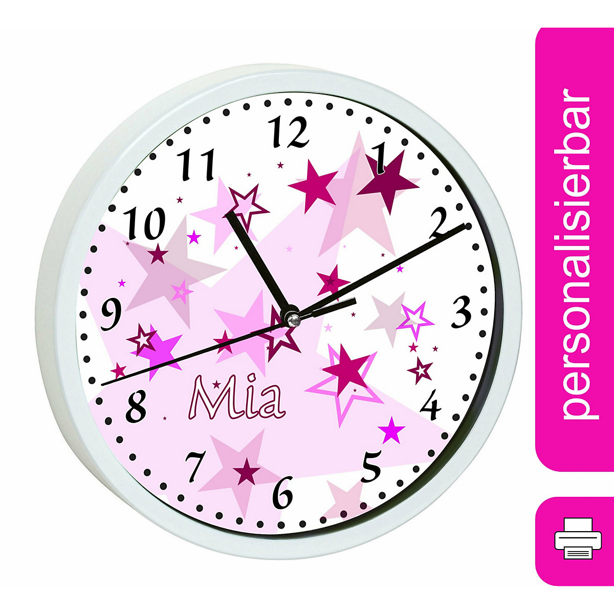 Kinder Wanduhr personalisiert mit Name Sternenhimmel Rosa