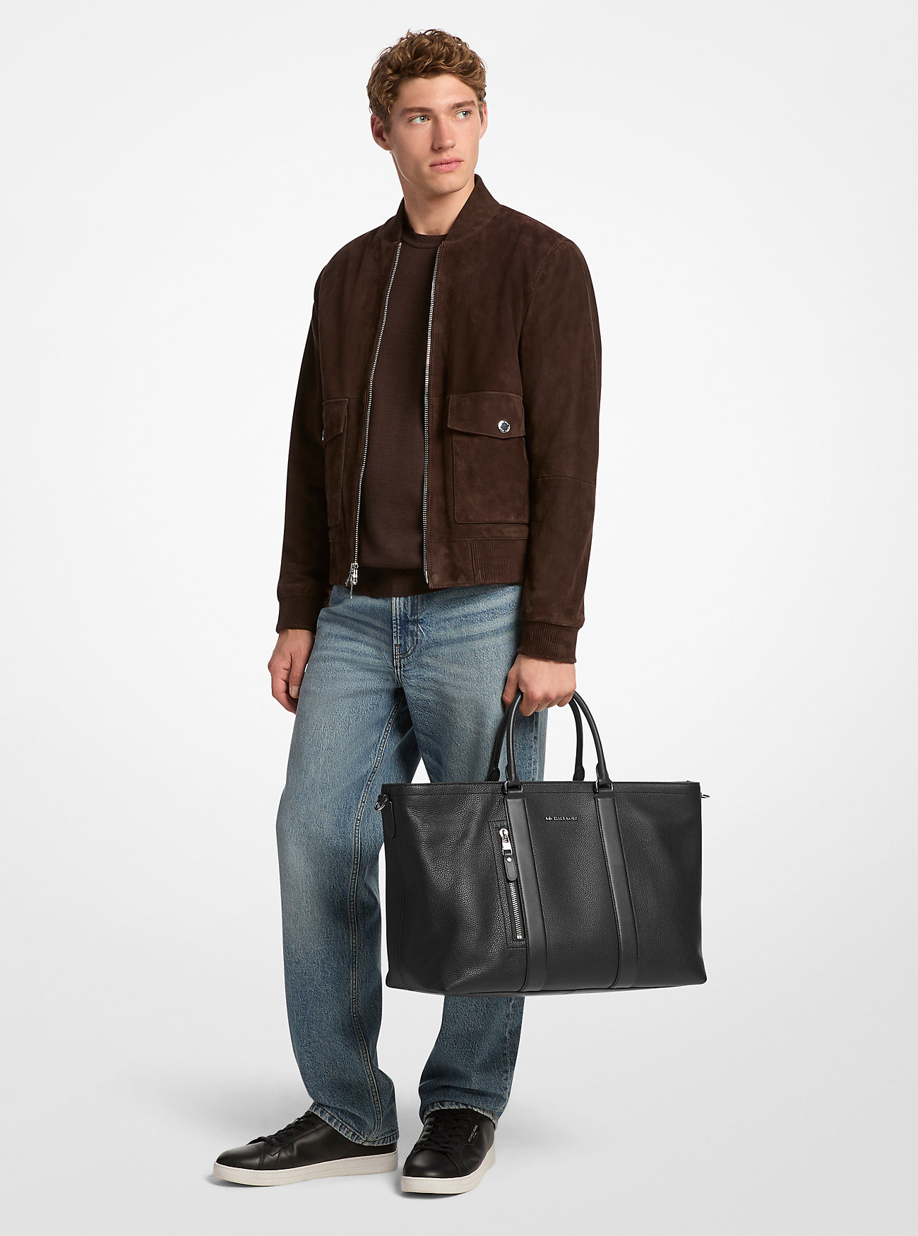 Hudson Pebbled Leather Tote Bag - BLACK