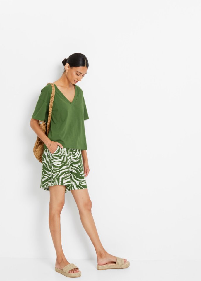 Weite Viskose-Jerseyshorts mit High-Waist-Bequembund