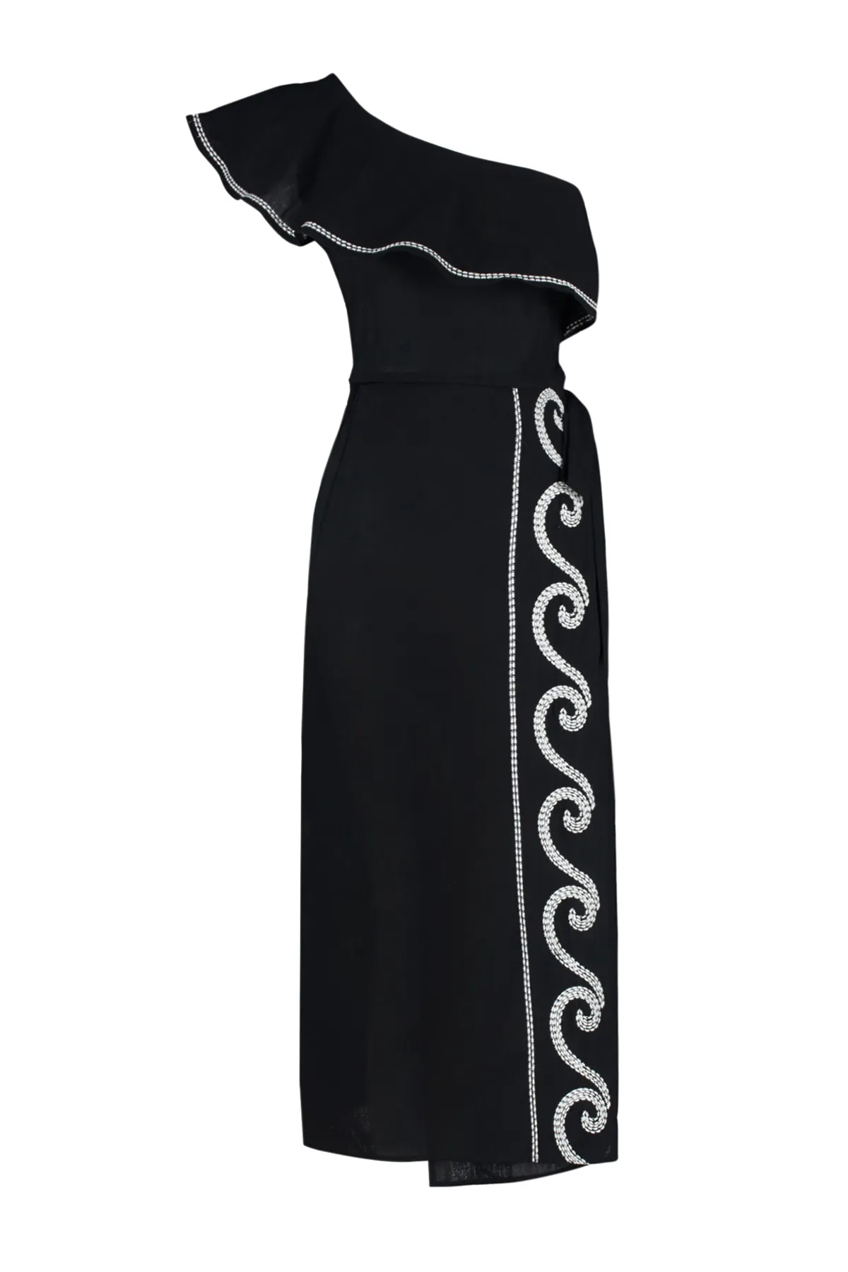Trendyol Collection  Schwarzes, gewebtes Volant-Einschulter-Blusenrock-Set aus 100 % Baumwolle TBESS24AU00009