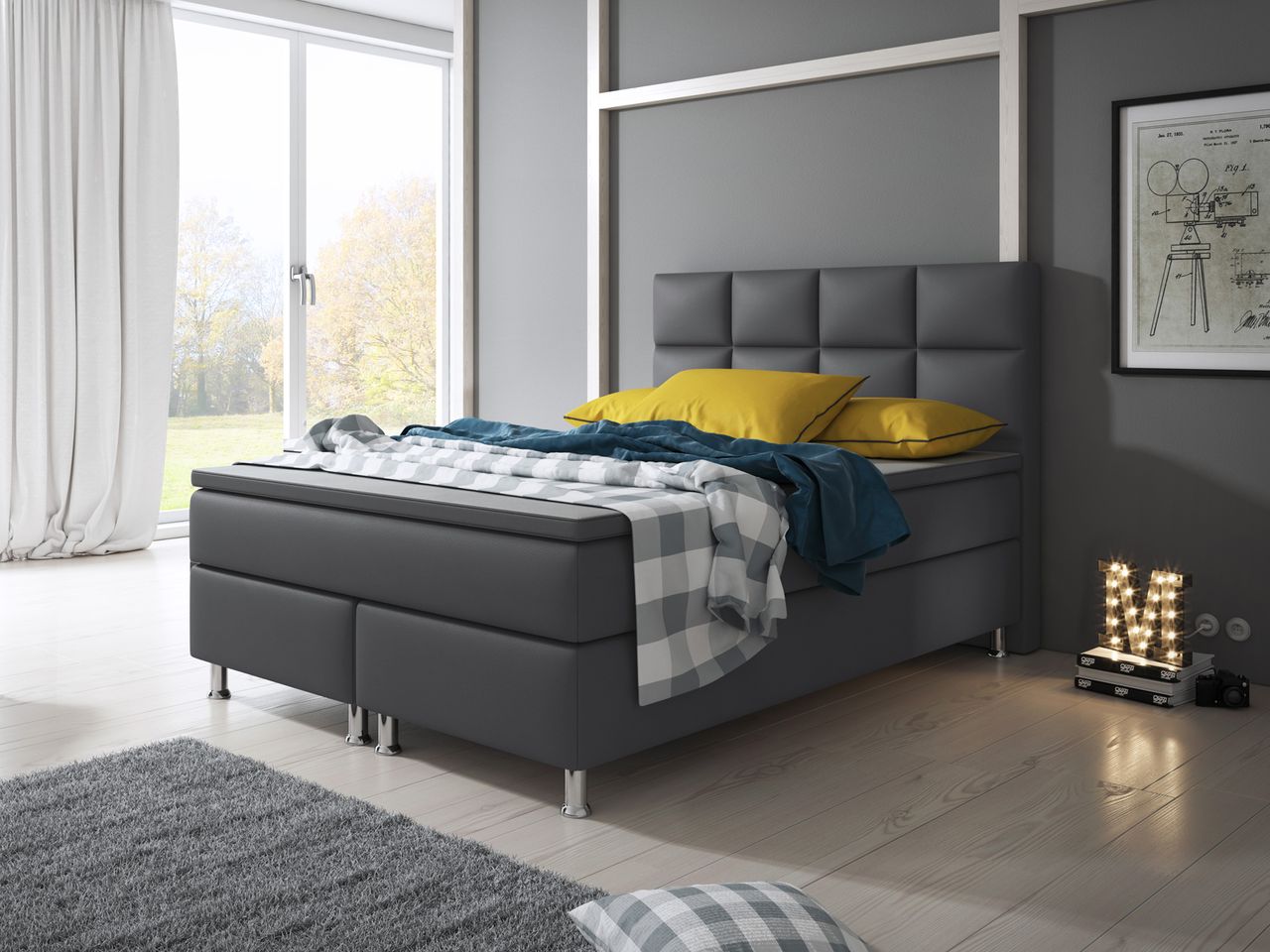 IHG Boxspringbett Miami 140x200 cm Kunstleder Anthrazit