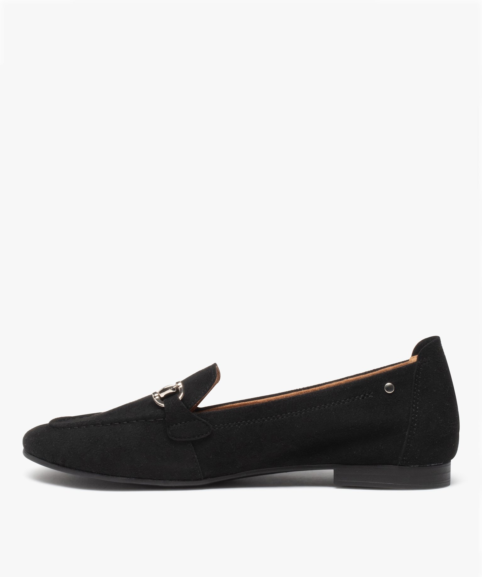 Mocassins femme unis à talon plat et dessus suédé noir | GEMO