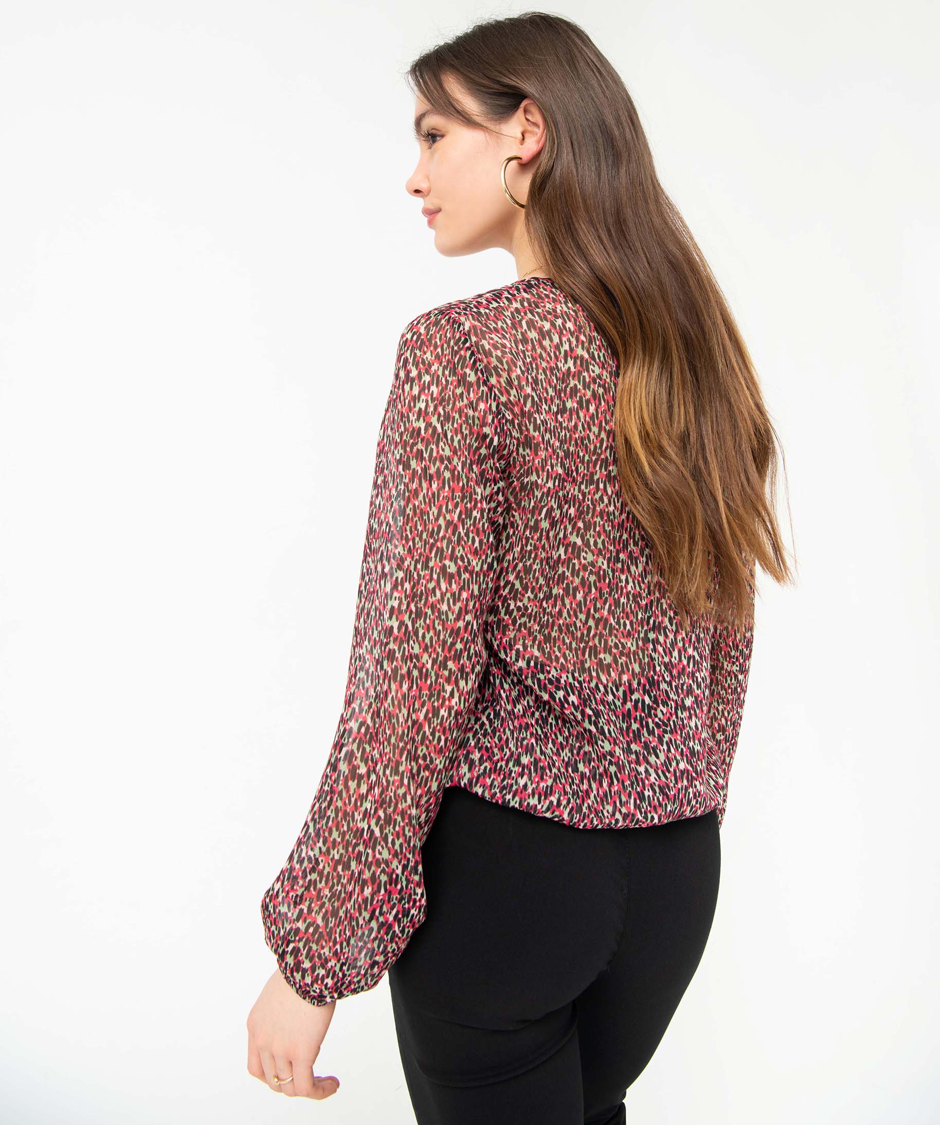 Blouse femme en voile imprimé avec finitions élastiques imprime | GEMO