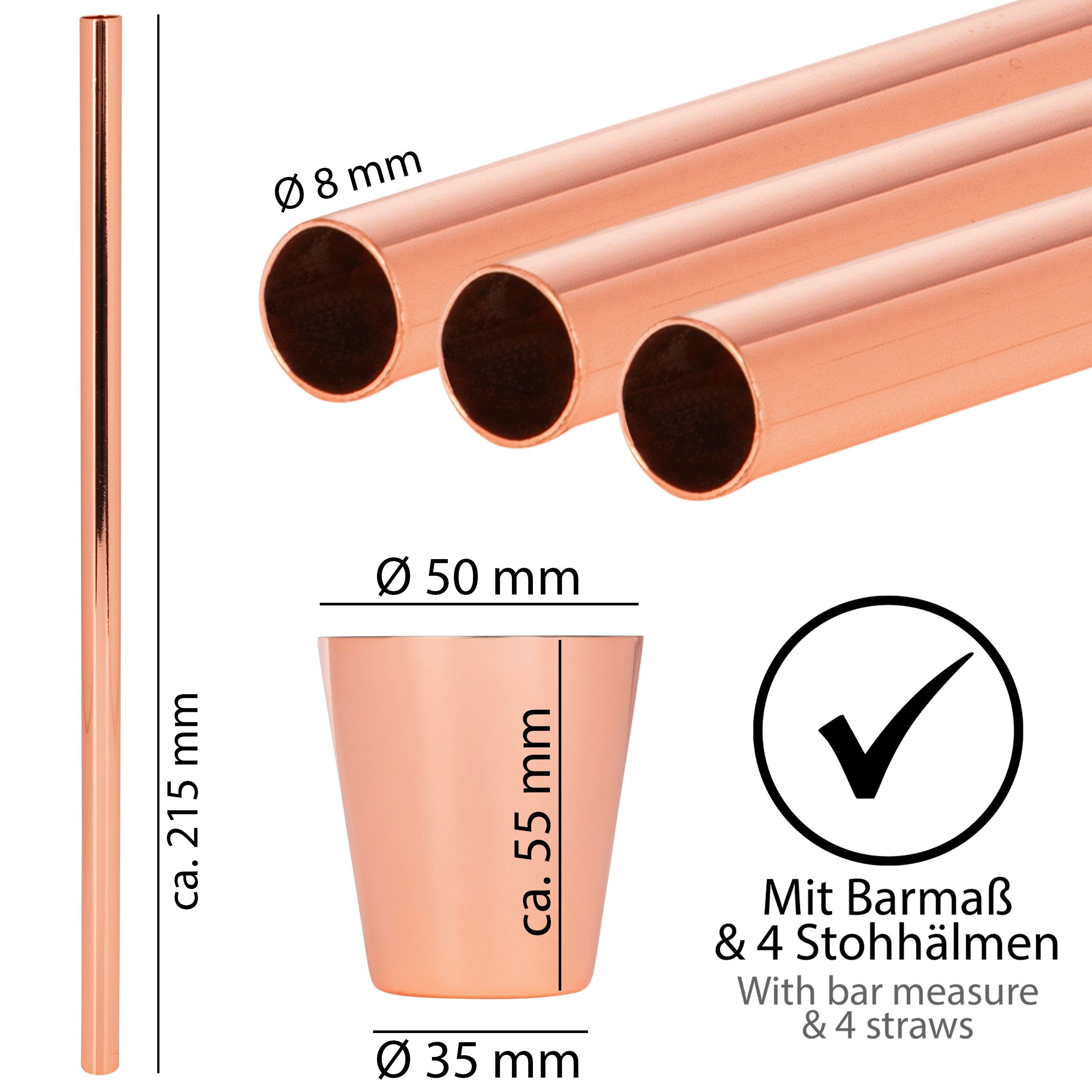 ONVAYA Cocktailglas Moscow Mule Becher Geschenk Set mit 4 Bechern, Barmaß & Strohhalm
