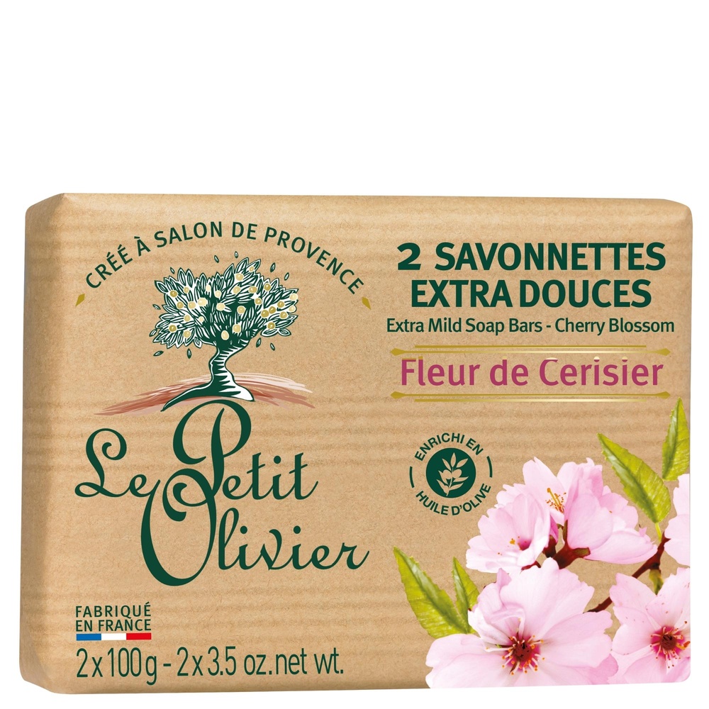 le petit olivier 2 Savonnettes Extra Douces Fleur de Cerisier Savon Solide Extra Doux