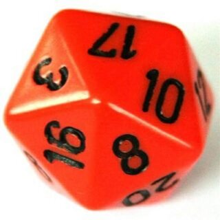 Opaque 34mm d20 Orange/black Dice