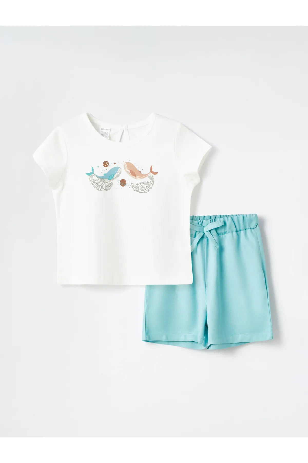 LC Waikiki  Kurzärmliges, bedrucktes T-Shirt und Shorts für Babys mit Rundhalsausschnitt, 2er-Set