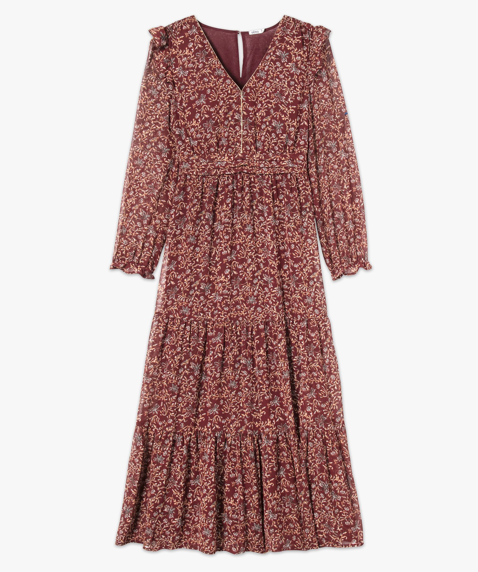 Robe longue à manches longues motif fleuri femme imprime | GEMO