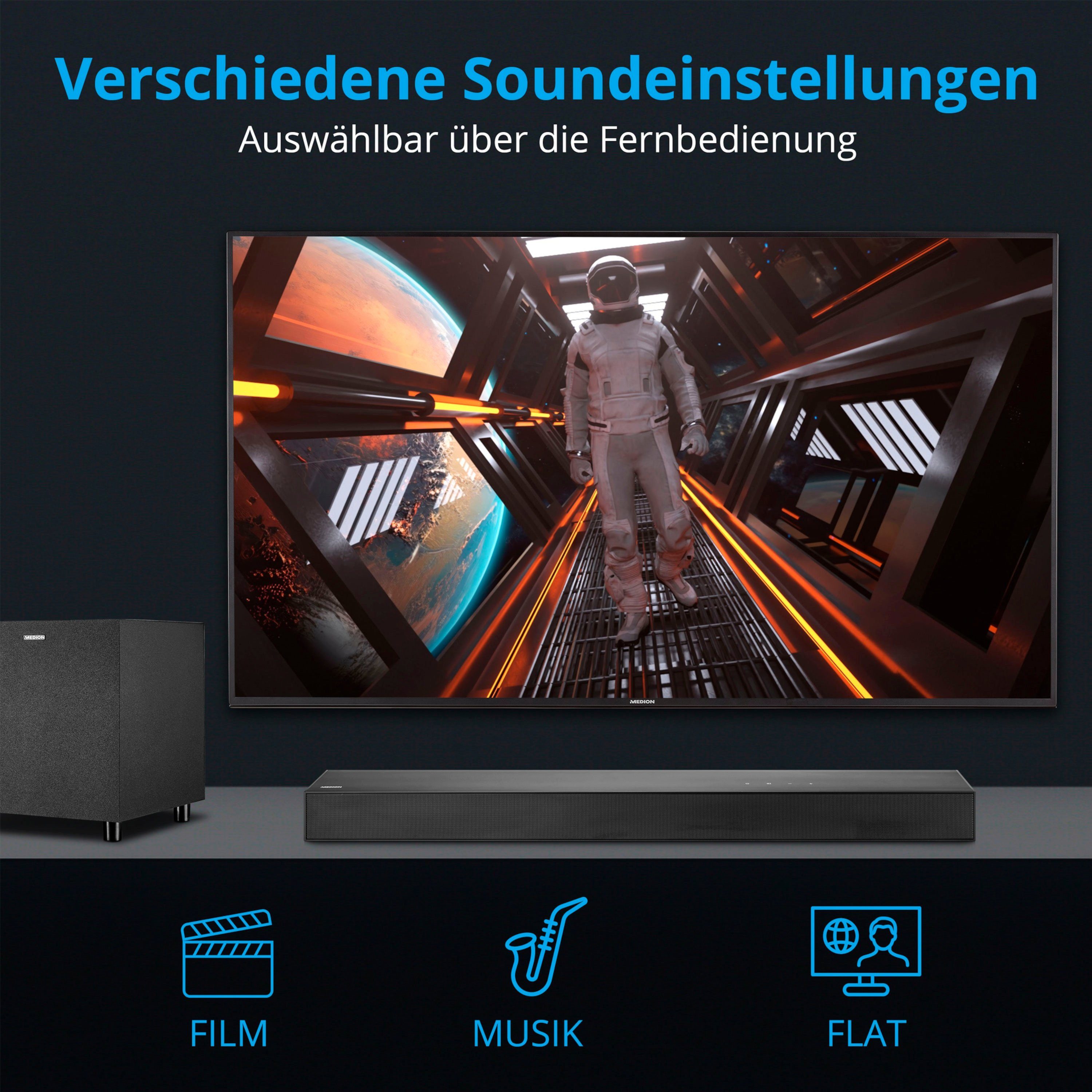 Medion® LIFE® S61022 Dolby Atmos® Soundbar, Bluetooth®, 3x20W + 60 W Subwoofer Soundbar (MD44022)