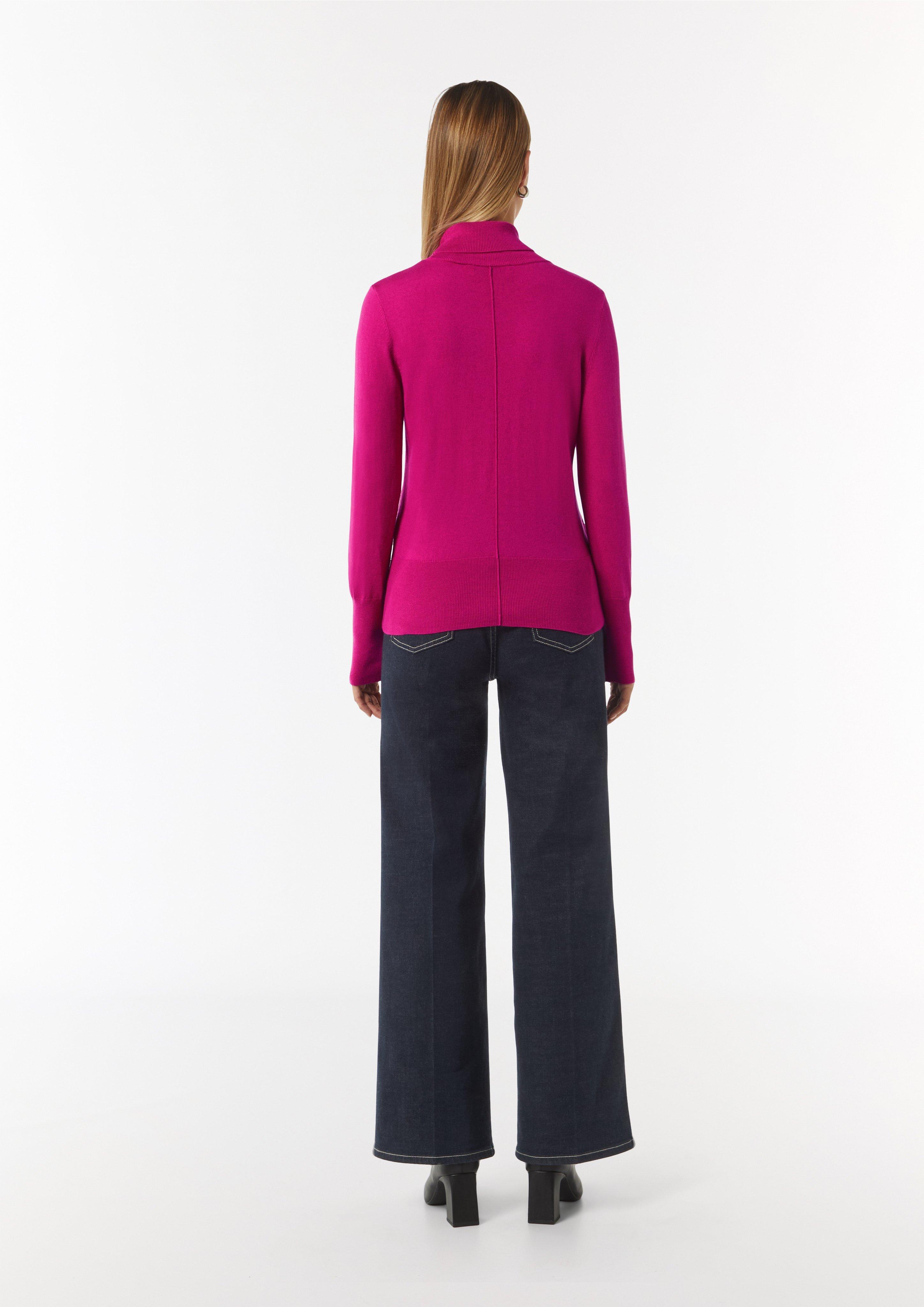Rollkragenpullover mit Biesen und Rippdetails - pink