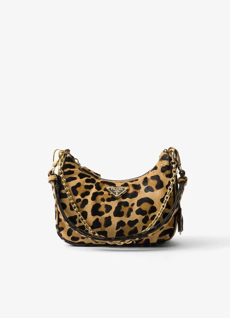 Prada Re-Edition leather shoulder bag with leopard print