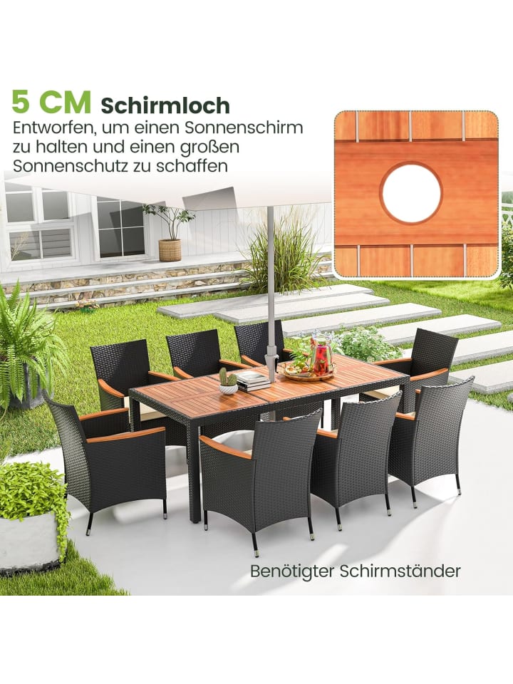 COSTWAY 9 tlg. Rattan Gartenmöbel Set für 8 Personen in Grau günstig kaufen onesize