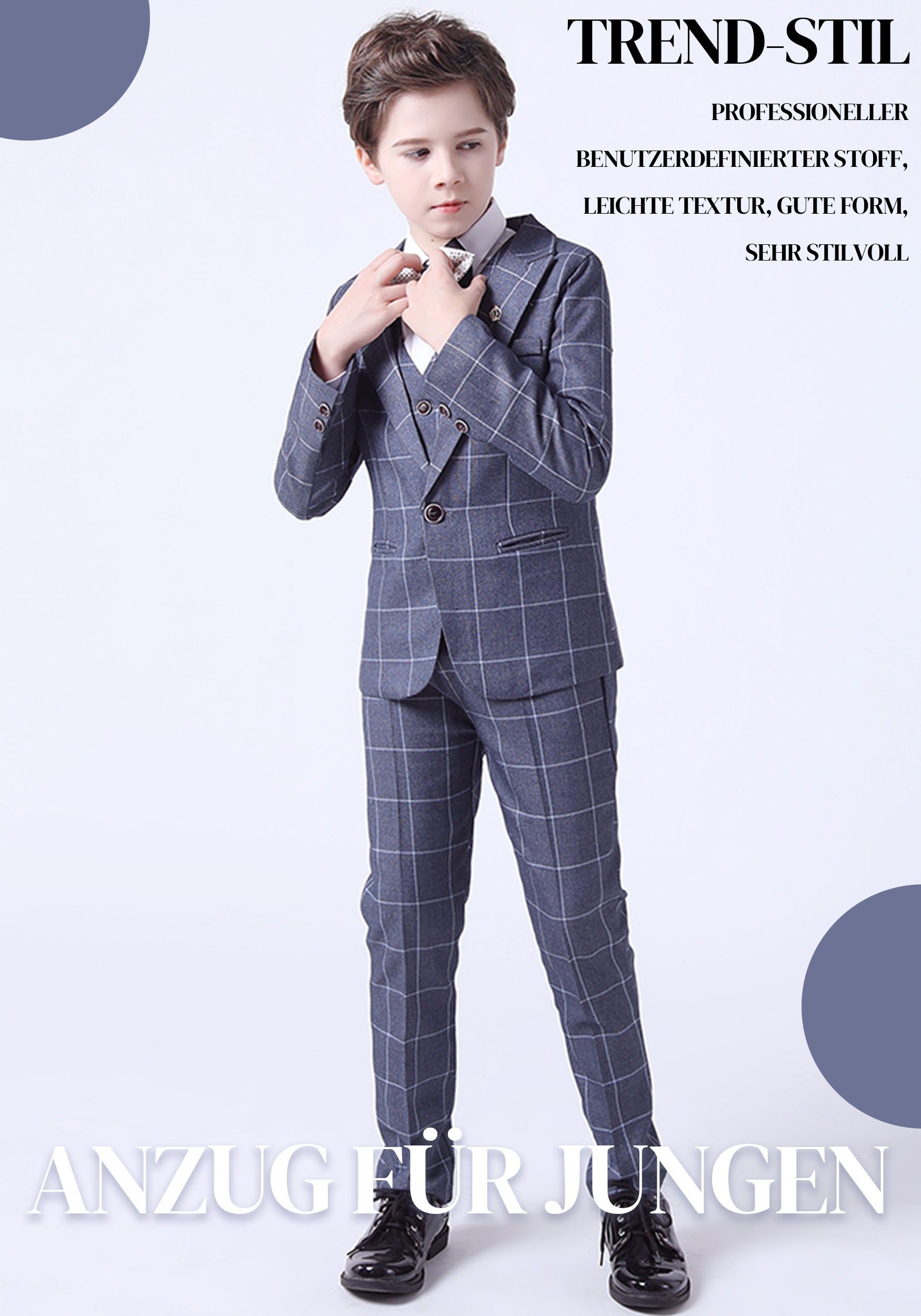 TOPMELON Kinderanzug Jungenanzug Gentleman(Set-4tlg) Hemd Weste Blazer Hose