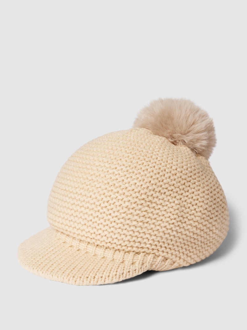Schirmmütze mit Bommel in beige meliert