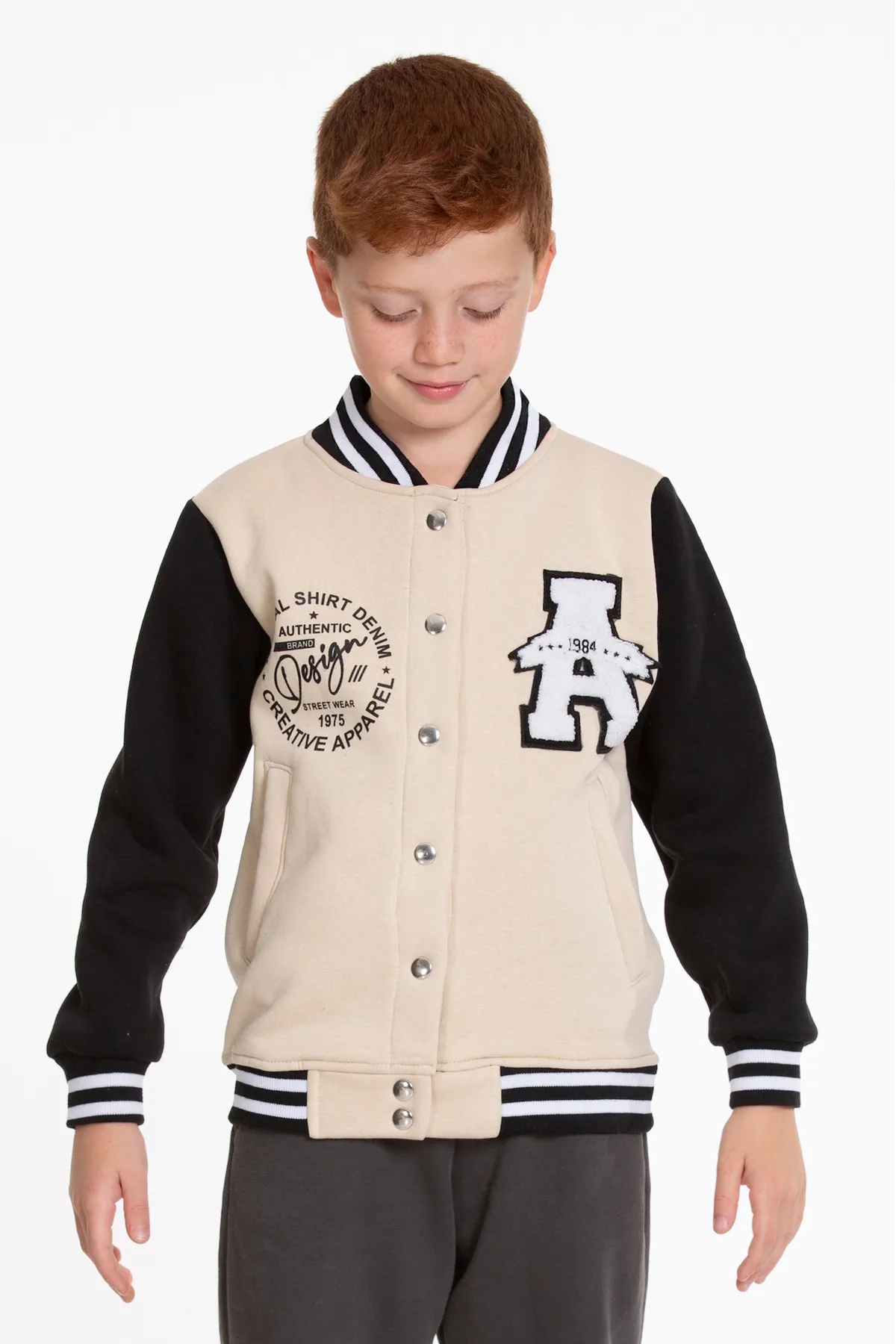AHENGİM  Jungen-College-Jacke, groß, bedruckte Bomberjacke mit geknöpftem Druckknopfverschluss, Ak2513110