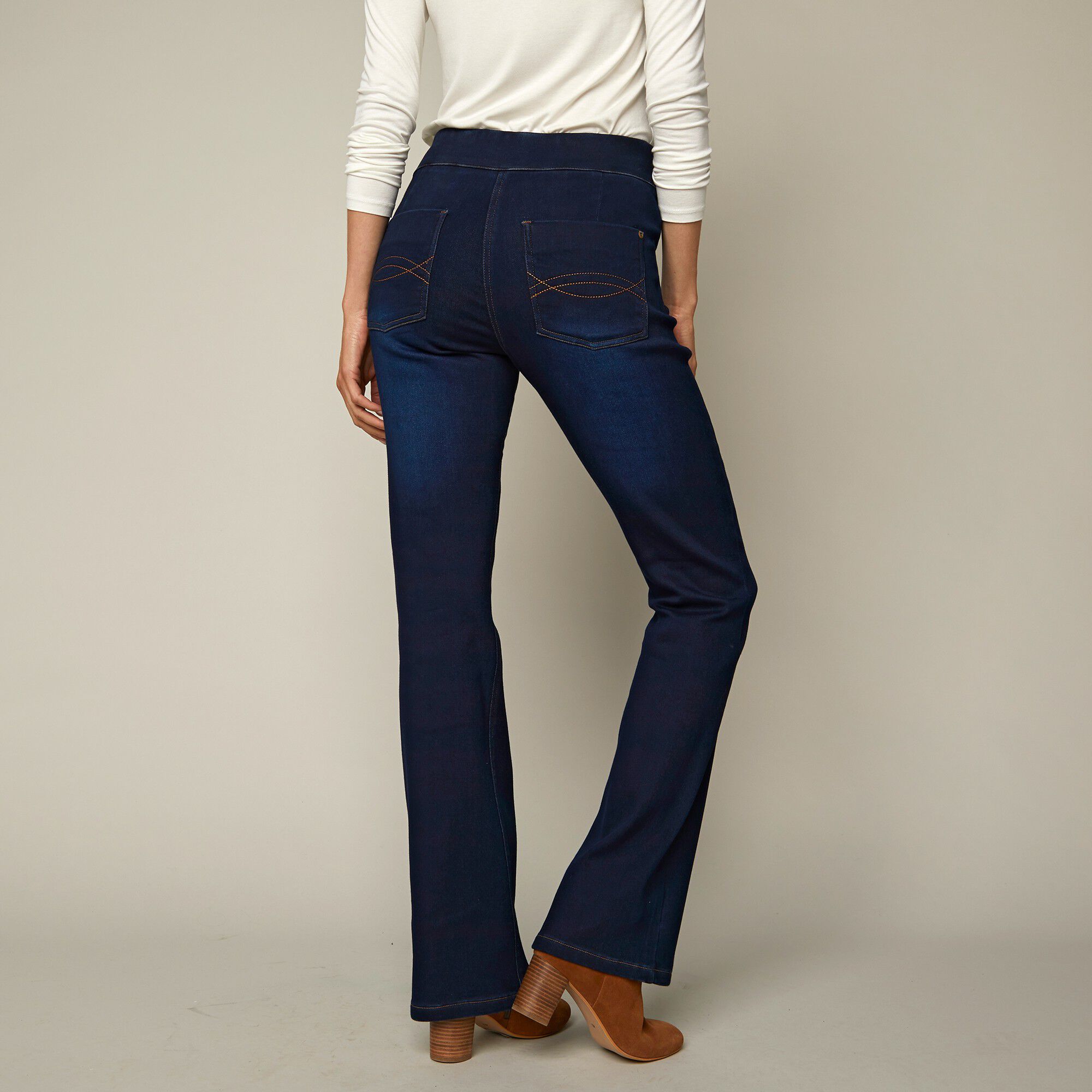 Jean bootcut ultra stretch, maille effet jean, grande stature