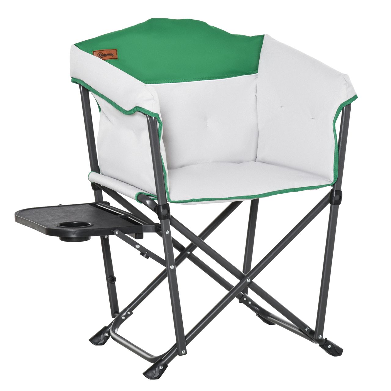 Outsunny Campingstuhl Klappstuhl Regiestuhl Tisch mit Getränkehalter Weiß Grün 83 x 64 x 90 cm