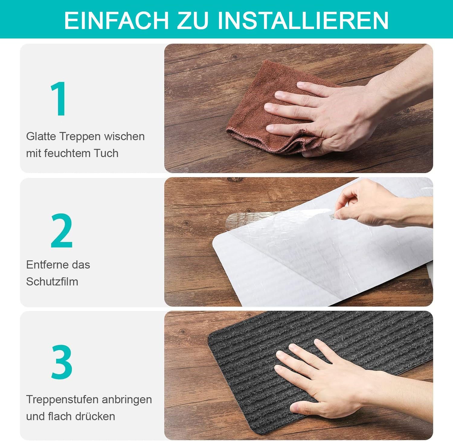 Stufenmatte Stufenmatten, 76cmx20cm(15 stück) Anti-Rutsch Treppen Treppenstufen, Sarfly