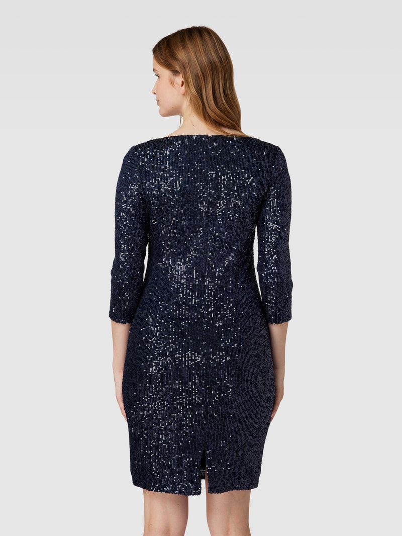 Knielanges Cocktailkleid mit Paillettenbesatz in dunkelblau