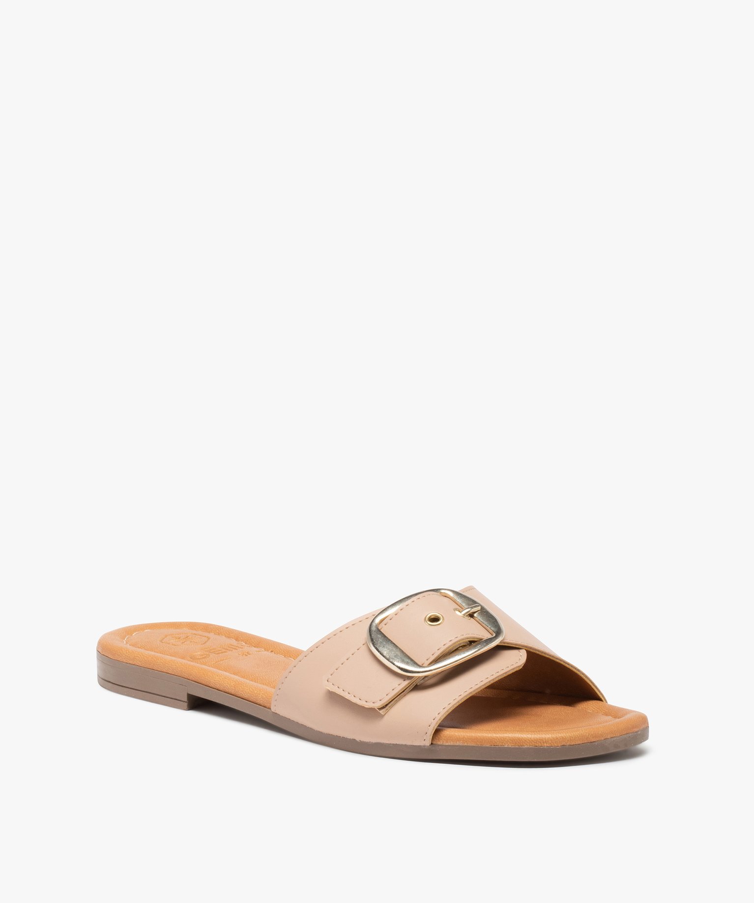 Mules femme à talon plat et bride à boucle ajustable beige | GEMO