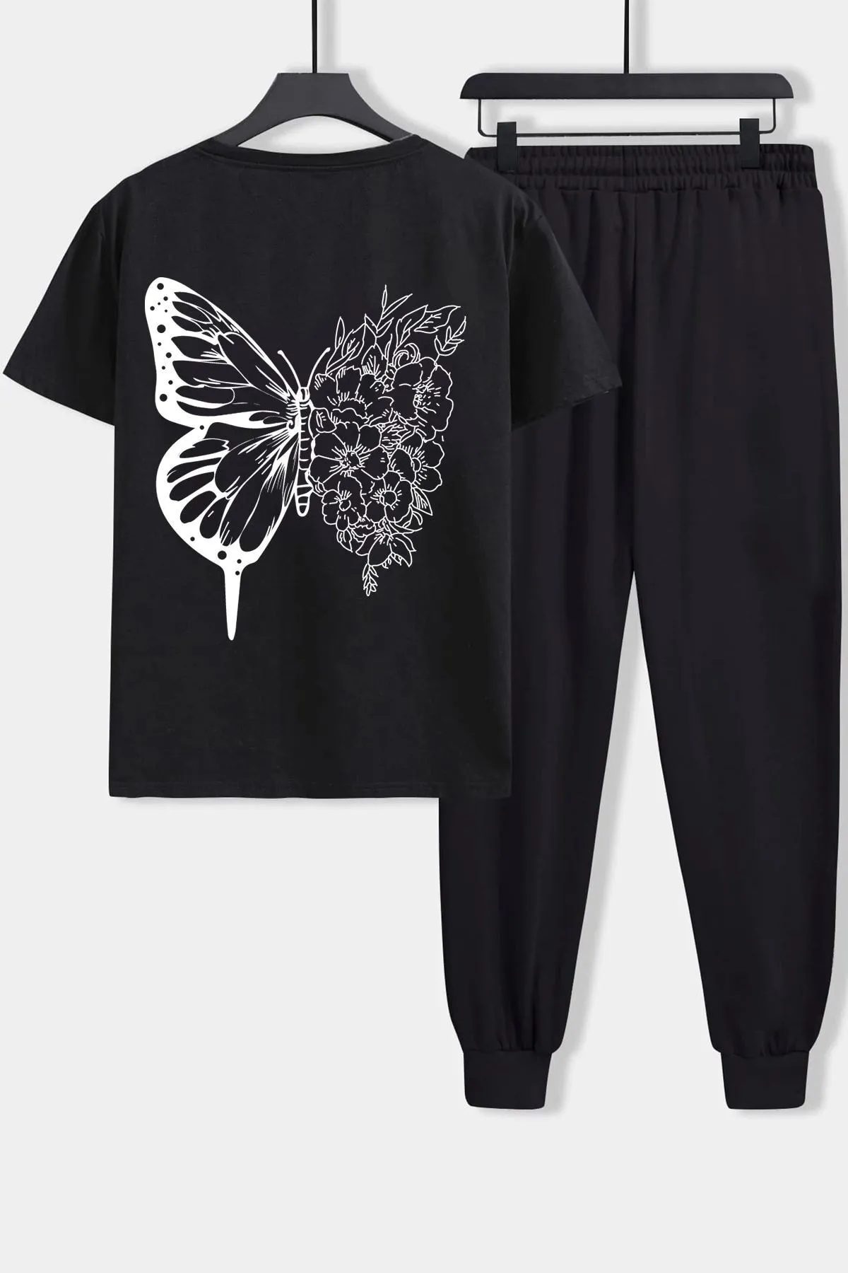 uyguntarz  2-teiliges Unisex-Trainingsanzug-Set mit Schmetterlingsmotiv, bedruckt