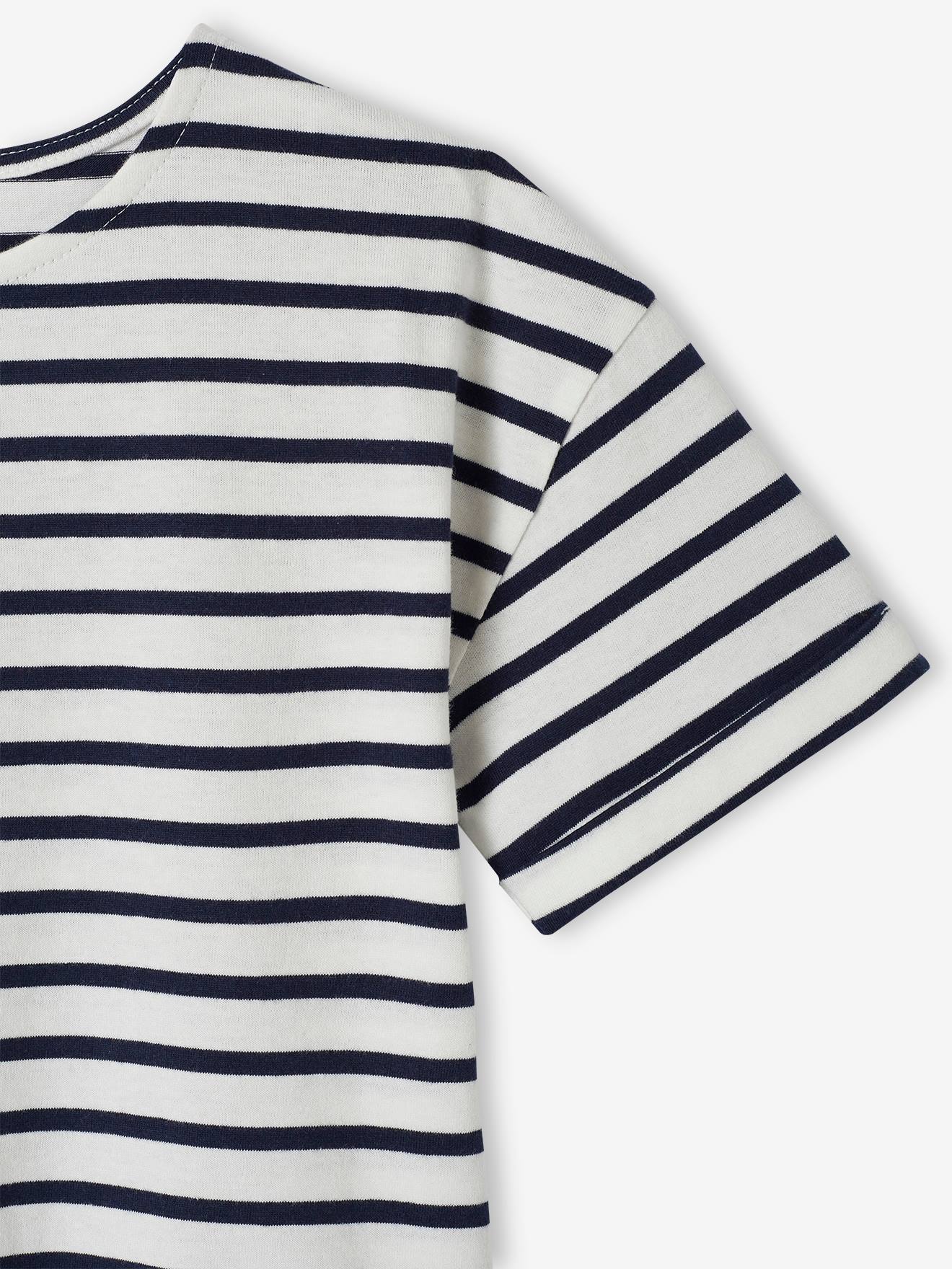 Vertbaudet Geringeltes Mädchen T-Shirt mit Recycling-Baumwolle, personalisierbar - rosa gestreift
