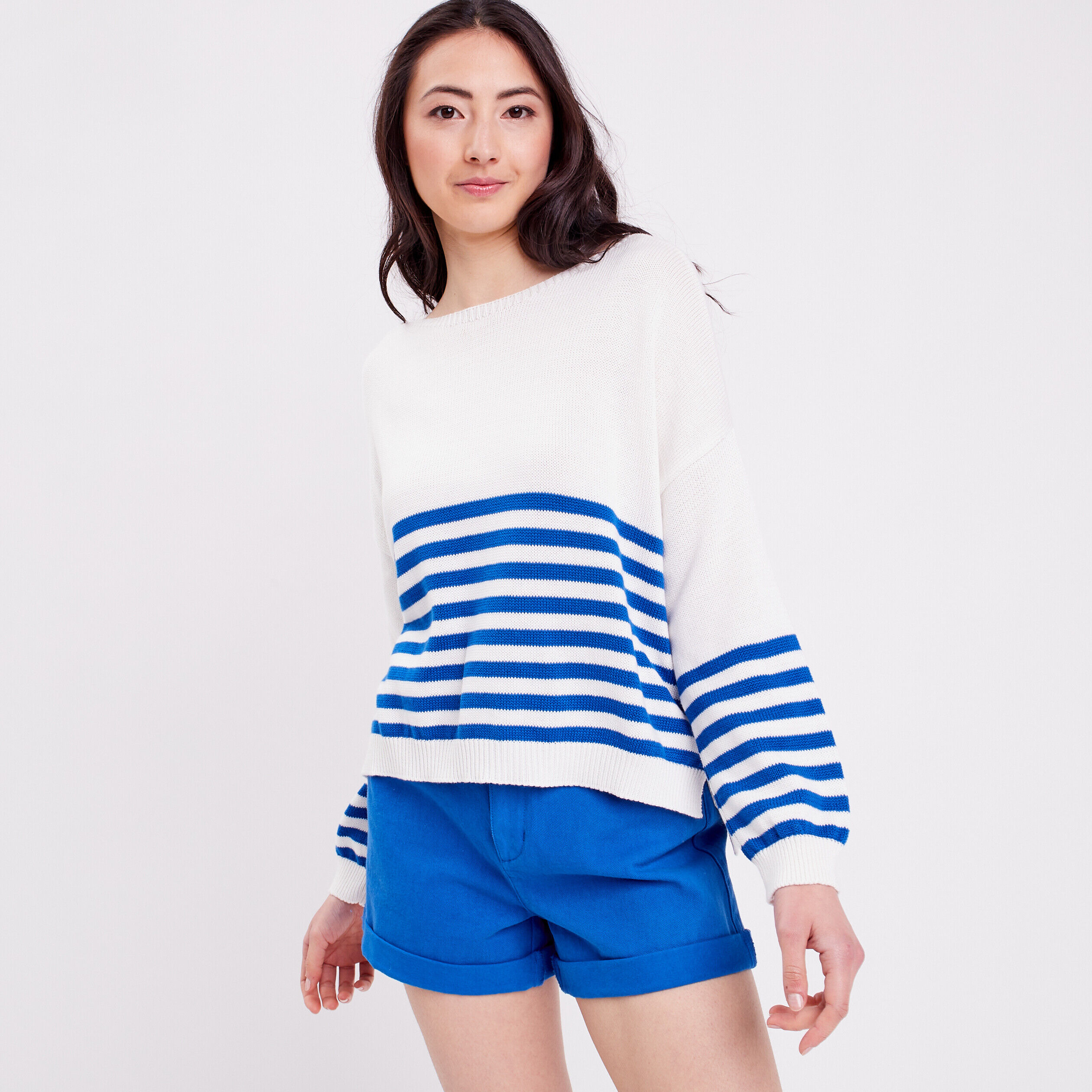 Pull manches longues bleu marine femme | Cache Cache