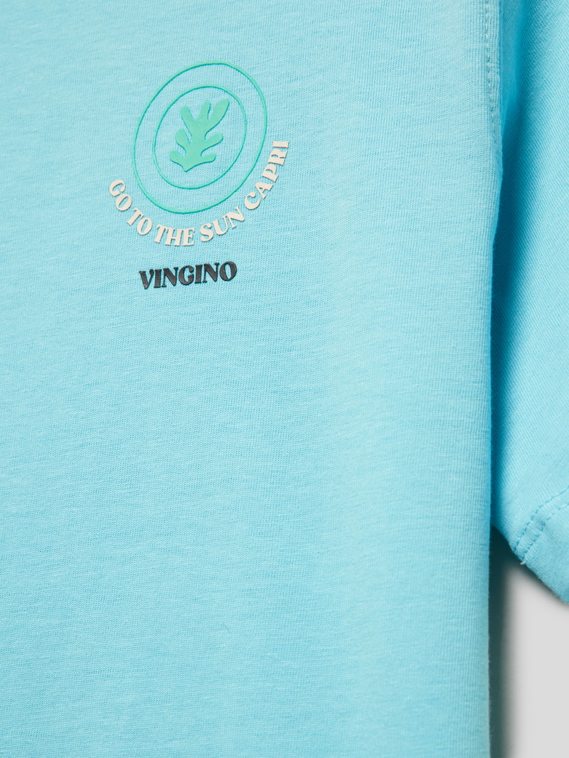 T-Shirt mit Logo-Patch Modell 'HOY' in aqua blau