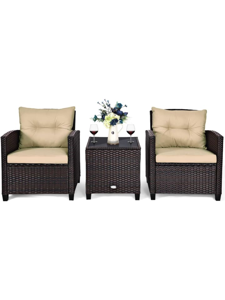 COSTWAY 3-tlg. Polyrattan Lounge Set in Braun günstig kaufen onesize