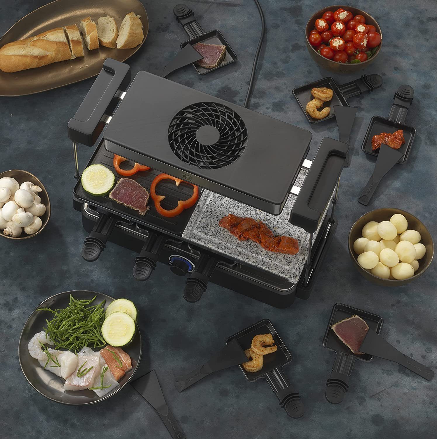 TREBS Tischgrill 15110, 1200 W, 4-im1-Kombigrill mit Dunstabzugshaube