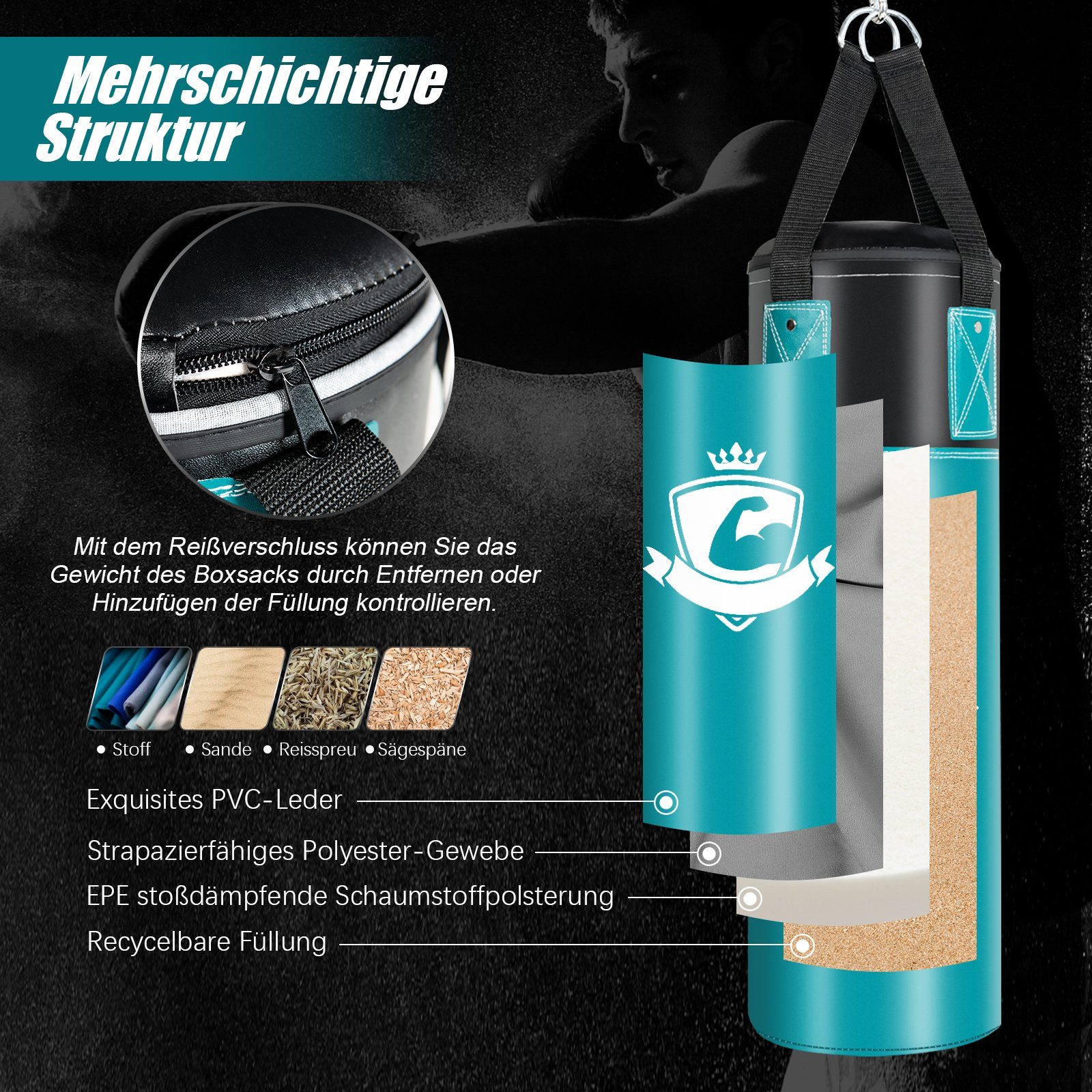 COSTWAY Boxsack, mit 8oz Boxhandschuhen & Handschlaufen