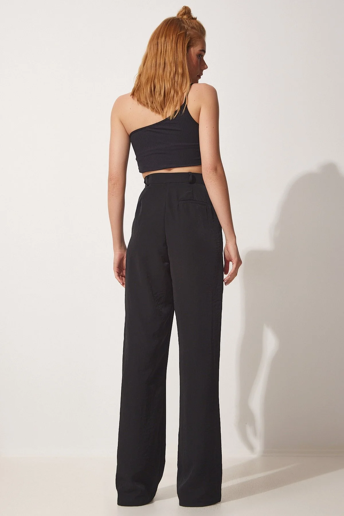 Happiness İstanbul  Schwarze, lockere Ayrobin-Palazzo-Hose für Damen RV00112