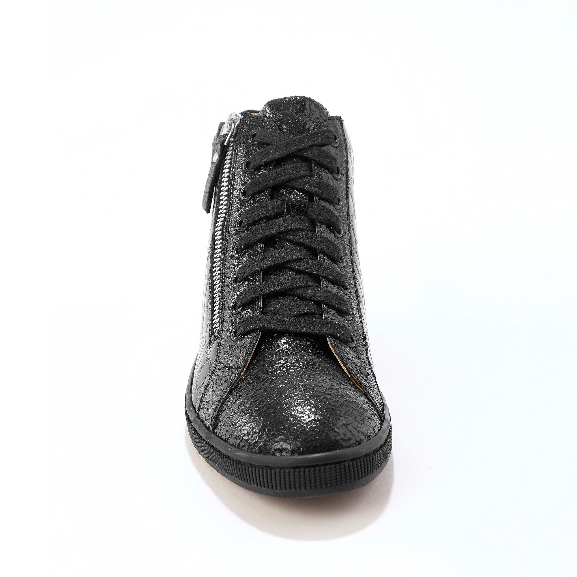 Basket montantes zippées en cuir souple effet croco
