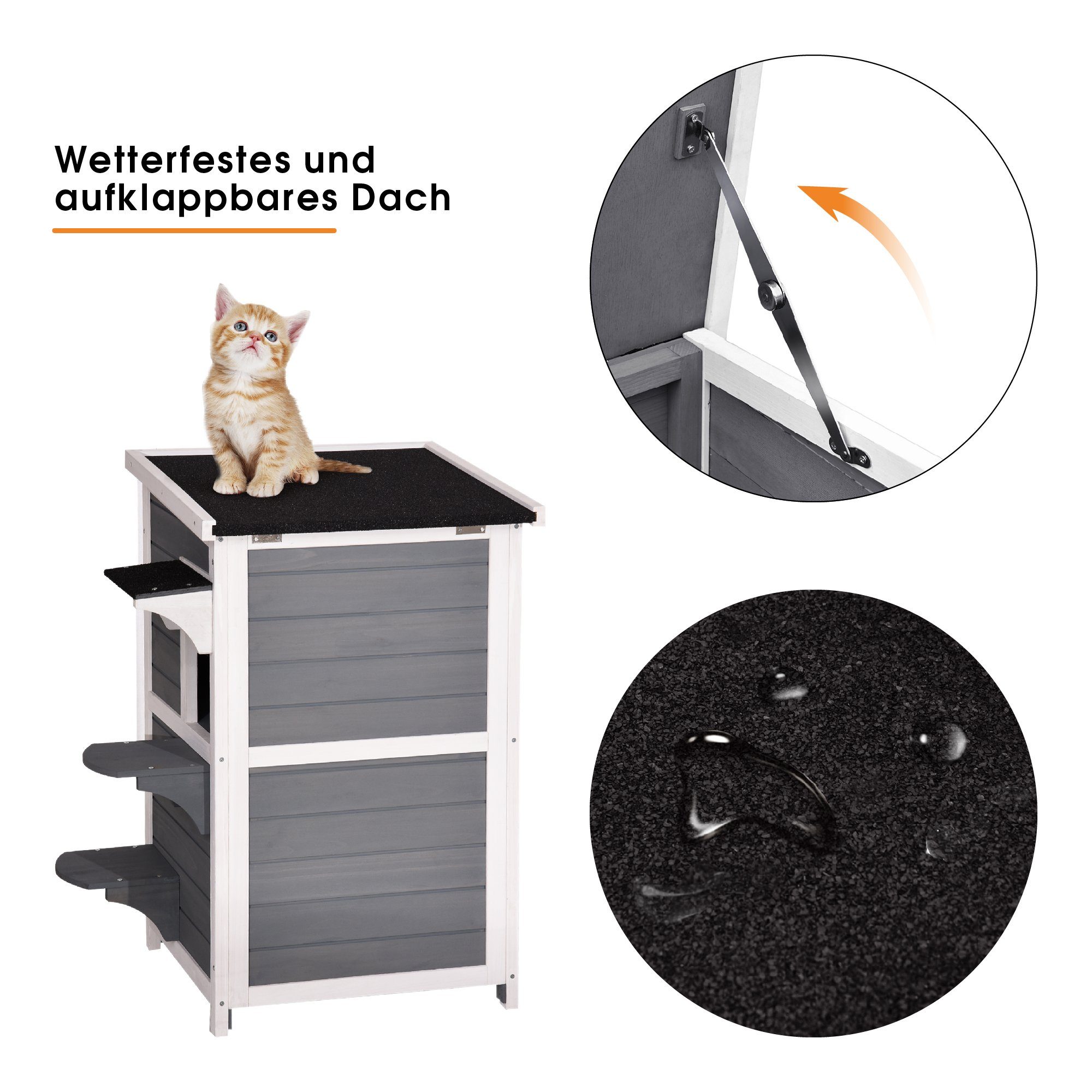 Lovupet Kleintierstall Lovupet Katzenhaus Katzenvilla isoliert Katzenhütte 0508/0509, 2 Etagen Indoor und Outdoor, Wetterfest,Tannenholz