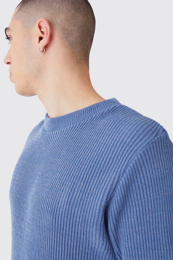 Zweifarbiger gerippter Rundhals-Pullover