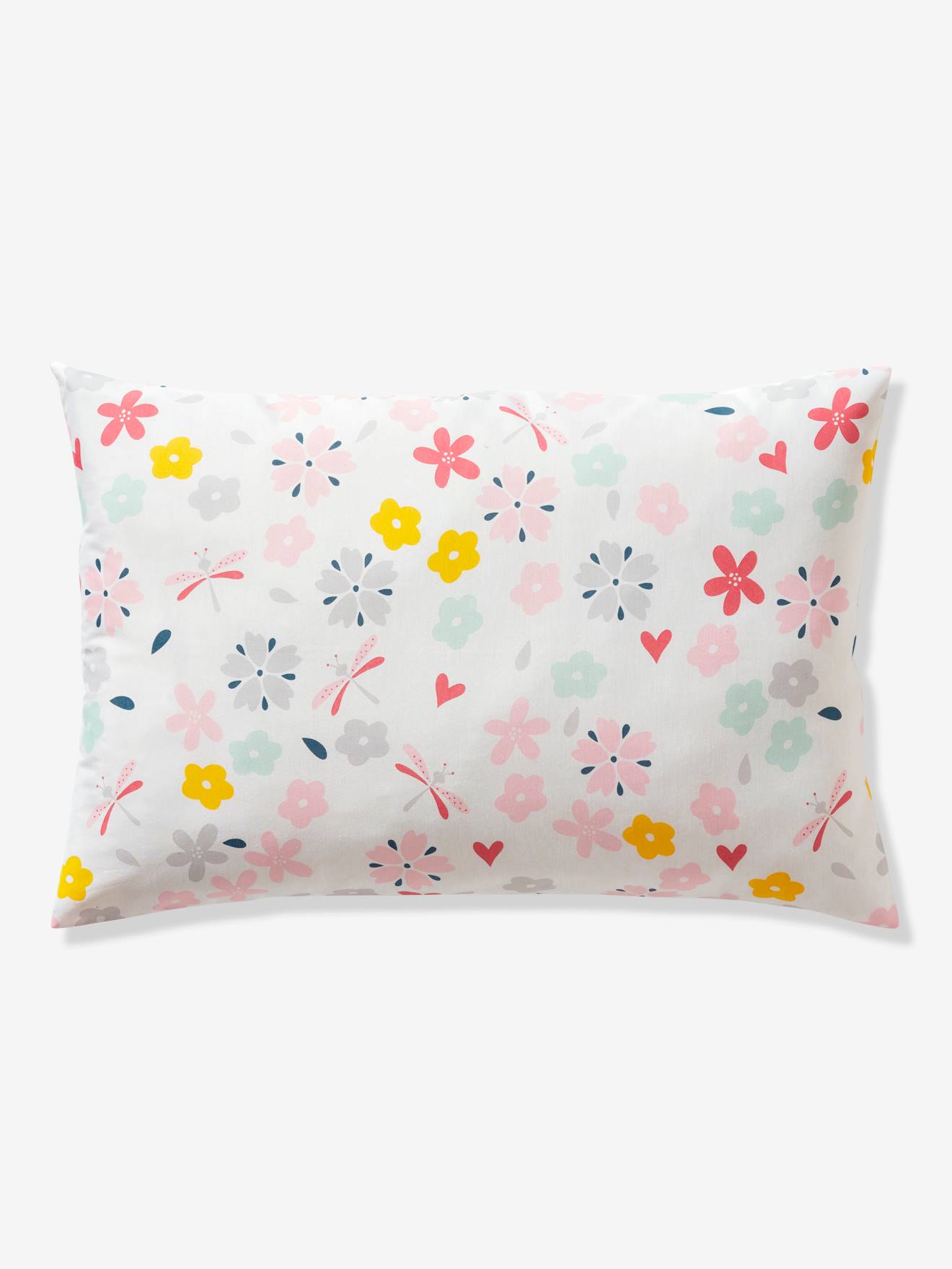 Parure housse de couette + taie d'oreiller enfant polyester et coton FLOR'AILES blanc imprimé
