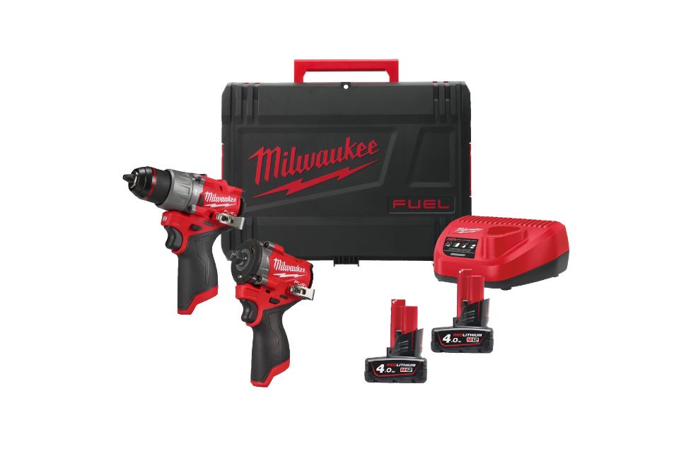 Milwaukee 4933498741 M12 FPP2X2-402X Pachet de alimentare M12 FPD2 Mașină de găurit cu șuruburi + M12 FCIWF12 Filtru de găurit ½